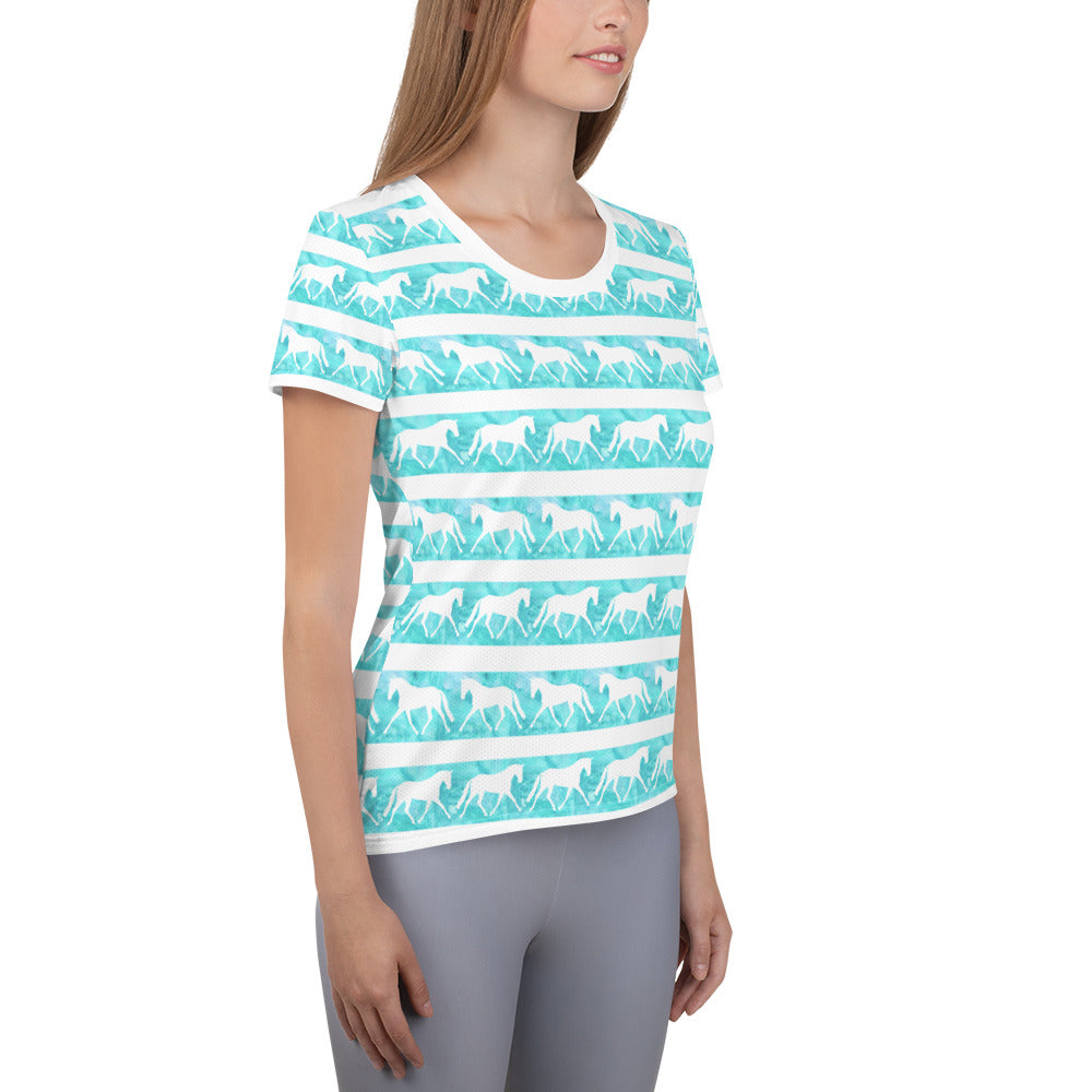 Trotting Horses in Blue Athletic T-shirt
