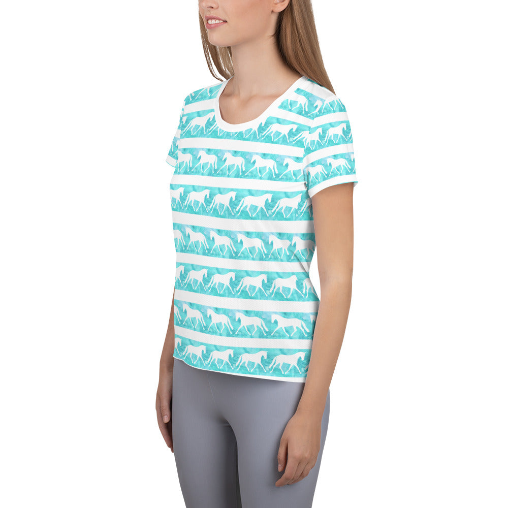 Trotting Horses in Blue Athletic T-shirt